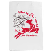 Rood Kerstmis Rendier Sneeuwvlok Naam Wit Medium Cadeauzakje (Voorkant)
