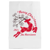 Rood Kerstmis Rendier Sneeuwvlok Naam Wit Medium Cadeauzakje (Achterkant)