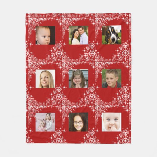 Rood, Kerstmis,  sneeuwvlokken, aangepaste foto Fleece Deken (Voorkant)