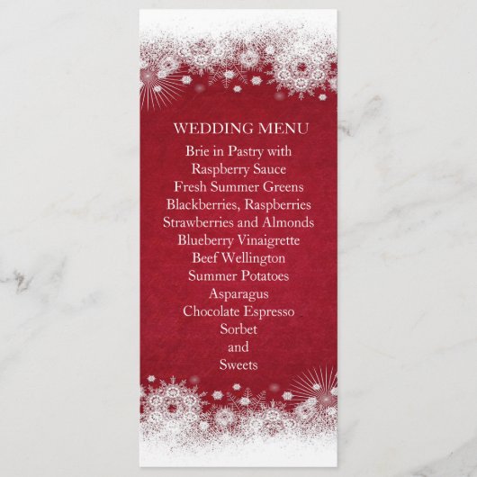 Rood Kerstmis Wit Sneeuwvlokken Bruiloft Menu (Voorkant)