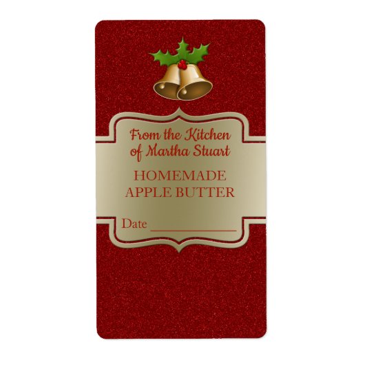 Rood Kerstmis Zelfgemaakte Apple Butter Inblikken Etiket (Voorkant)