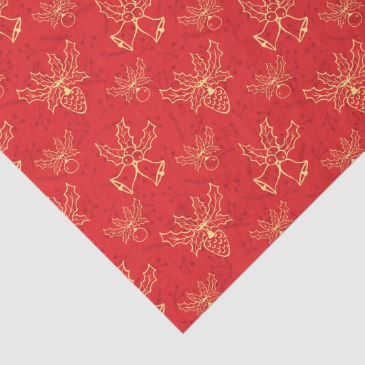 Rood kerstomhulsel en Holly Berries Pattern Tissuepapier (Detail)