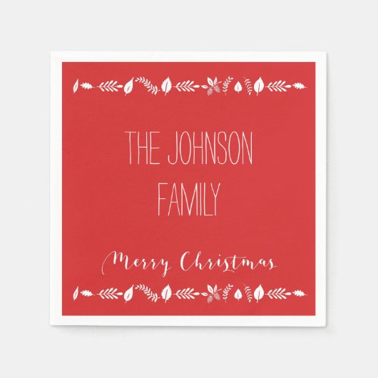 Rood kerstpapier luiers met witte bladeren servet (Voorkant)