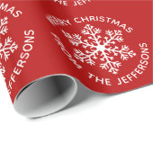Rood kerstpapier met sneeuwvlokken cadeaupapier (Rol Hoek)