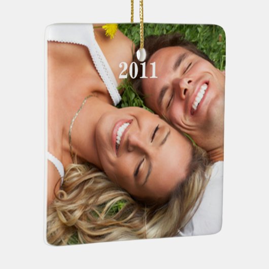 Rood kerstparen Foto Ornament (Rechts)