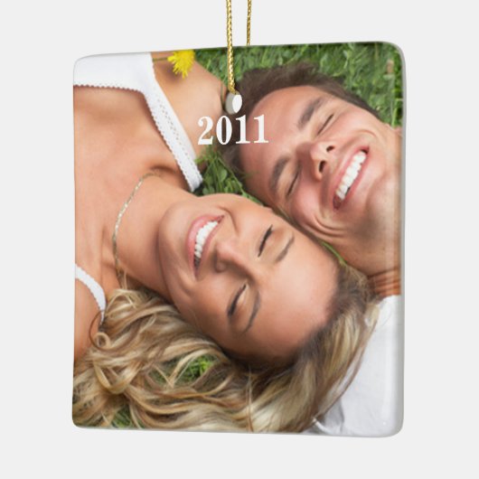 Rood kerstparen Foto Ornament (Links)