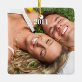 Rood kerstparen Foto Ornament (Voorkant)