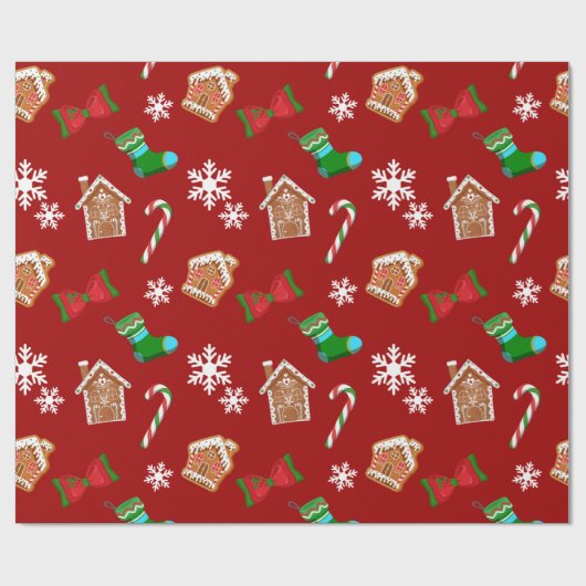 Rood kerstpatroon cadeaupapier (Vlak)