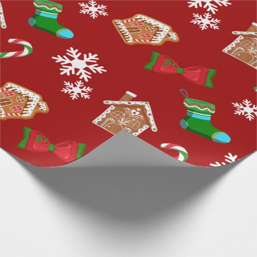 Rood kerstpatroon cadeaupapier (Hoek)