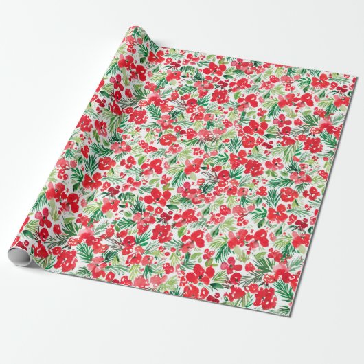 Rood kerstpatroon waterverf cadeaupapier (Uitgerold)