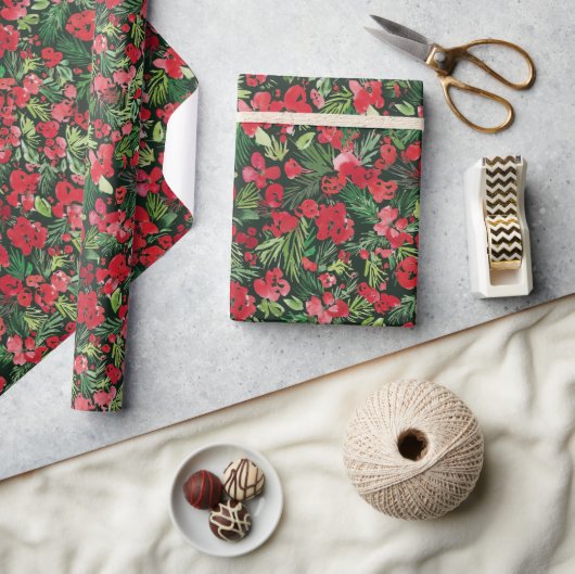 Rood kerstpatroon waterverf Groen Cadeaupapier (Crafts)