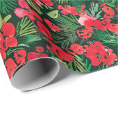 Rood kerstpatroon waterverf Groen Cadeaupapier (Rol Hoek)