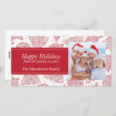 Rood kerstpatroonfeestdag Fotokaart Feestdagenkaart (Voorkant / Achterkant)