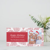 Rood kerstpatroonfeestdag Fotokaart Feestdagenkaart (Staand voorkant)