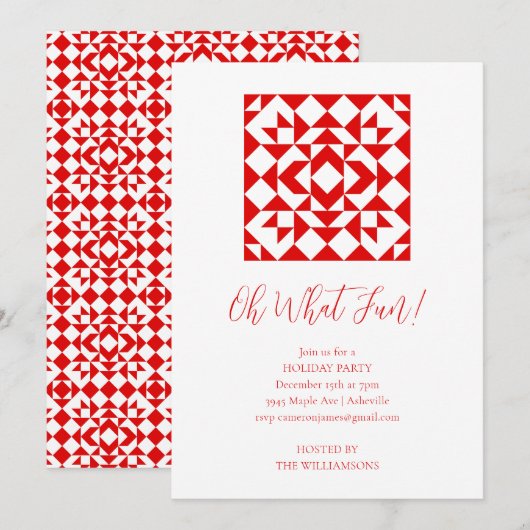  rood kerstquilt feestelijk feestfeest kaart (Voorkant / Achterkant)