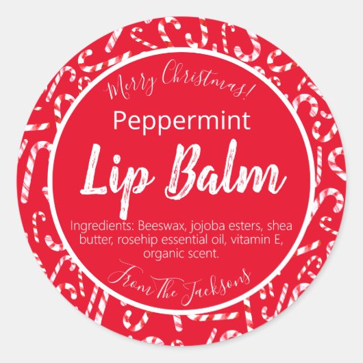 Rood kerstsnoepje Peppermint Lip Balm Label (Voorkant)