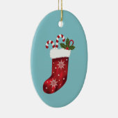 Rood kerststouwen met snoepsuikerriet en Holly Keramisch Ornament (Rechts)