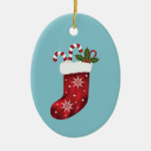 Rood kerststouwen met snoepsuikerriet en Holly Keramisch Ornament (Voorkant)