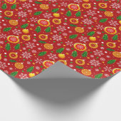 Rood kerstthema patroon cadeaupapier (Hoek)