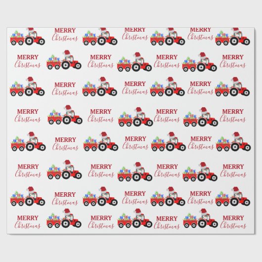 Rood kersttractor Boerderij Cadeaupapier (Vlak)