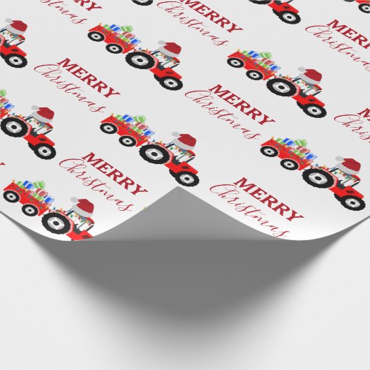 Rood kersttractor Boerderij Cadeaupapier (Hoek)