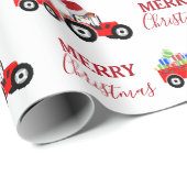 Rood kersttractor Boerderij Cadeaupapier (Rol Hoek)