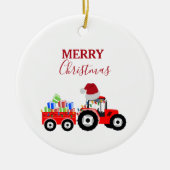 Rood kersttractor Boerderij Keramisch Ornament (Voorkant)