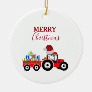 Rood kersttractor Boerderij Keramisch Ornament