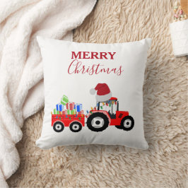 Rood kersttractor Boerderij Kussen