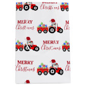 Rood kersttractor Boerderij Medium Cadeauzakje (Voorkant)