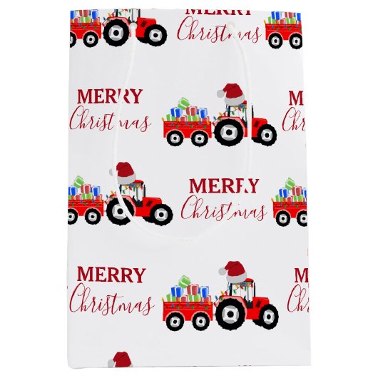 Rood kersttractor Boerderij Medium Cadeauzakje (Voorkant)