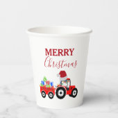 Rood kersttractor Boerderij Papieren Bekers (Achterkant)