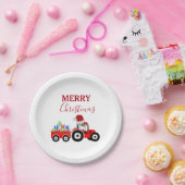 Rood kersttractor Boerderij Papieren Bordje (Feest)