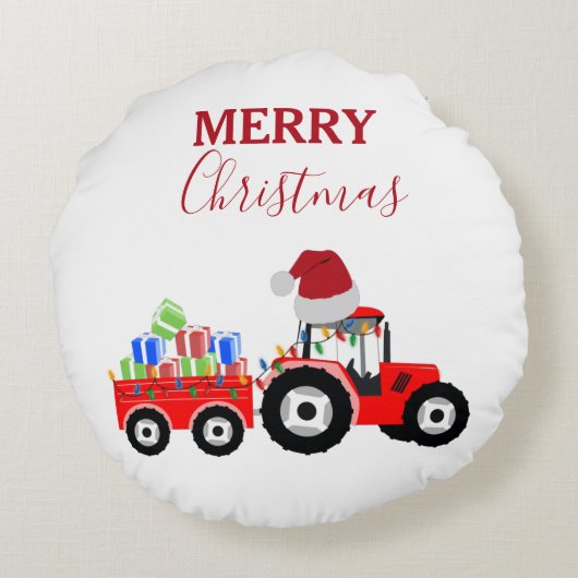 Rood kersttractor Boerderij Rond Kussen (Achterkant)