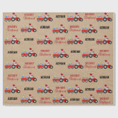 Rood kersttractor Truck Boerderij Aangepaste naam  Cadeaupapier (Vlak)