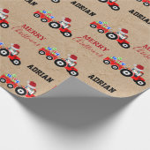 Rood kersttractor Truck Boerderij Aangepaste naam  Cadeaupapier (Hoek)