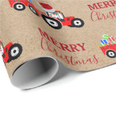 Rood kersttractor Truck Boerderij Aangepaste naam  Cadeaupapier (Rol Hoek)