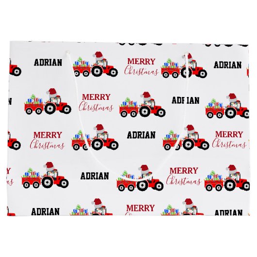 Rood kersttractor Truck Boerderij Aangepaste naam Groot Cadeauzakje (Achterkant)