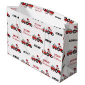 Rood kersttractor Truck Boerderij Aangepaste naam Groot Cadeauzakje (Achterkant Gekanteld)