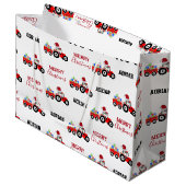 Rood kersttractor Truck Boerderij Aangepaste naam Groot Cadeauzakje (Voorkant Gekanteld)