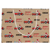 Rood kersttractor Truck Boerderij Aangepaste naam  Groot Cadeauzakje (Achterkant)