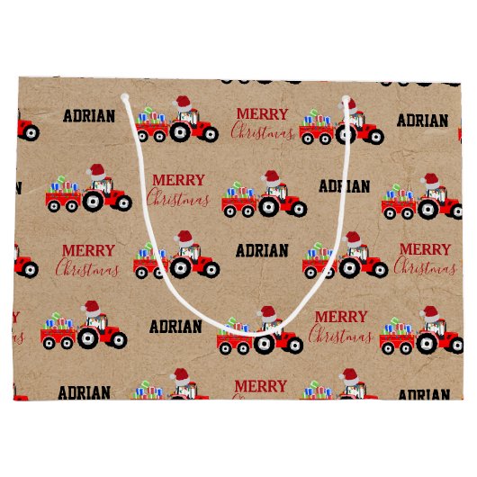 Rood kersttractor Truck Boerderij Aangepaste naam  Groot Cadeauzakje (Achterkant)