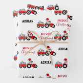 Rood kersttractor Truck Boerderij Aangepaste naam Inpakpapier Vel (In situ)