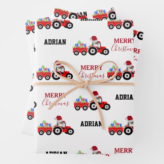Rood kersttractor Truck Boerderij Aangepaste naam Inpakpapier Vel (In situ)