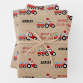 Rood kersttractor Truck Boerderij Aangepaste naam  Inpakpapier Vel (In situ)