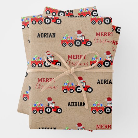 Rood kersttractor Truck Boerderij Aangepaste naam  Inpakpapier Vel (In situ)