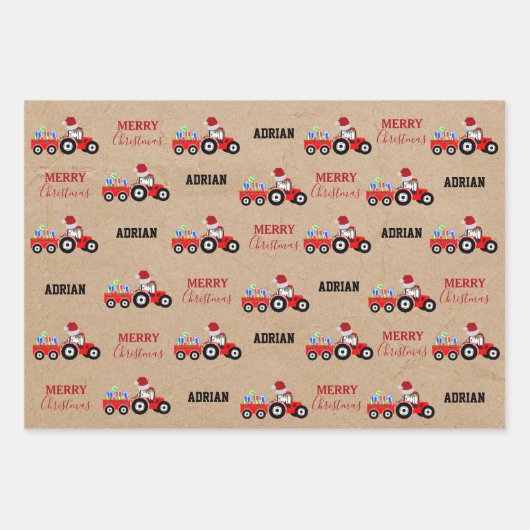 Rood kersttractor Truck Boerderij Aangepaste naam  Inpakpapier Vel (Voorkant)