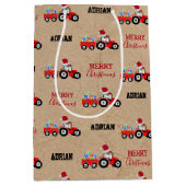 Rood kersttractor Truck Boerderij Aangepaste naam Medium Cadeauzakje (Voorkant)