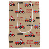 Rood kersttractor Truck Boerderij Aangepaste naam Medium Cadeauzakje (Achterkant)