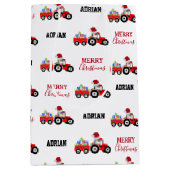 Rood kersttractor Truck Boerderij Aangepaste naam Medium Cadeauzakje (Voorkant)
